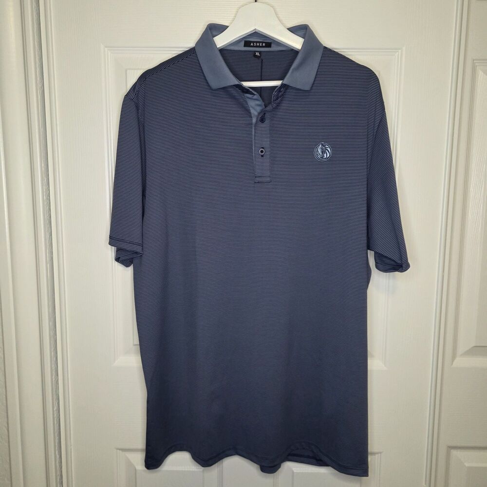 NWT Asher Golf Traverse Blue Stripe Performance Polo Size XL Dallas Mavericks
